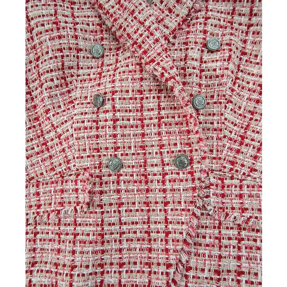 Talbots Plus 14W Red Tweed Metallic Blazer Old Money Preppy Fringe Jacket - Picture 8 of 15